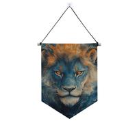 Bannière de peinture à l'huile de lion bleu à suspendre avec tige télescopique pour décoration murale extérieure pour festival et jour spécial