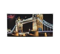 Bannière de pont de la tour de Londres de nuit pour extérieur et intérieur - Toile de fond d'anniversaire - Fournitures de décoration de fête - Fond photo avec œillets - Bannière murale personnalisée