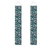 Bannière de porche à imprimé floral gris sarcelle et blanc, panneau avant, drapeaux à suspendre, décorations de fête, pour porte extérieure et intérieure