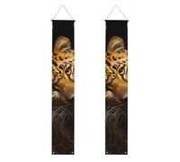 Bannière de porche à imprimé léopard aux yeux profonds, panneau avant, drapeaux à suspendre, décorations de fête, pour porte extérieure et intérieure