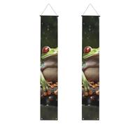 Bannière de porche à suspendre avec arbre de la paix et grenouille - Bannière de fête - Fond photo - Panneau de porte d'entrée pour fête de bienvenue - Décoration intérieure et extérieure