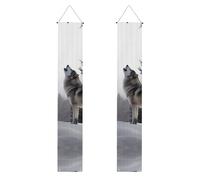 Bannière de porche à suspendre avec loup hurlant - Bannière « Happy Birthday » - Bannière de fête - Fond photo - Panneaux de porte d'entrée pour fête de bienvenue - Décoration intérieure et extérieure