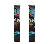 Bannière de porche à suspendre avec motif bateau pirate - Bannière de porte d'anniversaire - Bannière de fête - Fond photo - Panneaux de porte d'entrée pour fête de bienvenue - Décoration intérieure