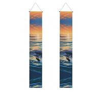 Bannière de porche à suspendre « Dolphins In The Sea » - Bannière « Happy Birthday » - Bannière de fête - Fond photo - Panneau de porte d'entrée pour fête de bienvenue - Décoration intérieure et