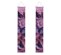 Bannière de porche « All Butterflies Are On Purple Background » - Bannière de porte à suspendre - Bannière de fête - Fond photo - Panneau de porte d'entrée pour fête de bienvenue - Décoration