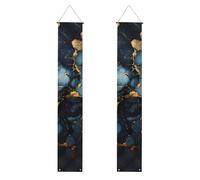 Bannière de porche avec impression marbrée noire et dorée, panneau avant, drapeaux à suspendre, décorations de fête, pour porte extérieure et intérieure