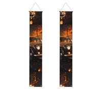 Bannière de porche avec impression taxi londonienne noire, panneau avant, drapeaux à suspendre, décorations de fête, pour porte extérieure et intérieure