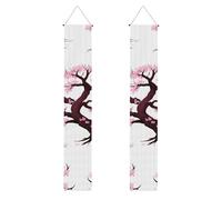 Bannière de porche avec imprimé arbre de cerisier en fleurs de cerisier, panneau avant, drapeaux à suspendre, décorations de fête, pour porte extérieure et intérieure