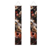 Bannière de porche avec imprimé chien mignon avec fleurs, panneau avant, drapeaux à suspendre, décorations de fête, pour porte extérieure et intérieure