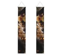 Bannière de porche avec imprimé de fleurs pour chien fille avec impression de fleurs, panneau avant, drapeaux à suspendre, décorations de fête, pour porte extérieure et intérieure