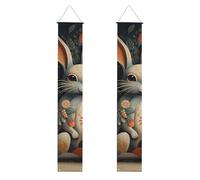 Bannière de porche avec motif « There Is A Rabbit On The Wall » - Bannière de porte à suspendre - Panneau de porte d'entrée pour fête de bienvenue - Décoration intérieure et extérieure