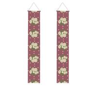 Bannière de porche blanche à motif rose d'amour - Bannière décorative à suspendre à la porte d'entrée, panneau de bienvenue festif pour la maison