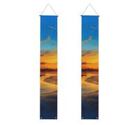 Bannière de porche bleue crépuscule dorée à suspendre pour porte de bienvenue d'été - Panneau de porche « Happy Birthday » - Bannière de porte d'entrée pour fête de vacances - Décoration intérieure et