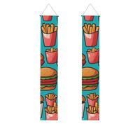 Bannière de porche de remise de diplôme WHJDPP de dessin animé burger frites image décoration bannière bannière bannière pour extérieur intérieur cour fête 30,5 x 180,3 cm