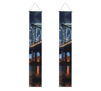 Bannière de porche de remise de diplôme WHJDPP New York Manhattan Bridge Night Picture Decor Banner Door Sign pour extérieur intérieur cour fête 30,5 x 180,3 cm