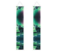 Bannière de porche de remise de diplôme WHJDPP Wolves Howl in the Northern Lights - Décoration de porte, pour extérieur et intérieur - 30,5 x 180,3 cm