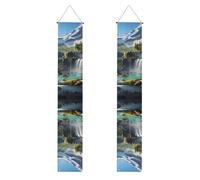 Bannière de porche de remise de diplôme WHJSHOP Mountain Waterfall Pattern Decor Banner Door Sign, pour extérieur et intérieur, cour, fête, 30,5 x 180,3 cm