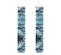 Bannière de porche décorative Ukiyo-e style vagues (verticale) adaptée pour une suspension en extérieur 30 x 188 cm