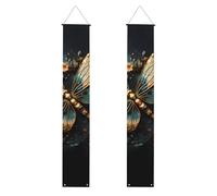 Bannière de porche délicate de couleur dorée avec imprimé libellule pour remise de diplôme, panneau avant, drapeaux à suspendre, décorations de fête, pour porte extérieure et intérieure