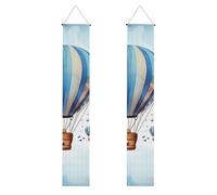 Bannière de porche en montgolfière bleue pour porte d'entrée, drapeau de vacances saisonnières, panneau de porte de bienvenue pour intérieur et extérieur, décorations de remise de diplôme pour classe