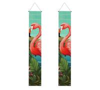 Bannière de porche flamant rose tropical pour porte d'entrée, drapeau saisonnier de vacances, panneau de porte de bienvenue pour intérieur et extérieur, décorations de remise de diplôme, classe de