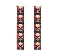 Bannière de porche imprimée Day of the Dead Sugar Roses Skull - Robuste, lavable et réutilisable - Décoration de remise de diplôme pour fêtes, cérémonies, portes d'entrée style 830