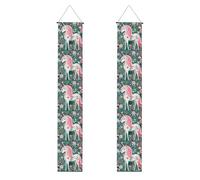 Bannière de porche licorne avec cheveux roses. Parfaite pour les fêtes de remise de diplôme en plein air, durable et résistante aux intempéries.