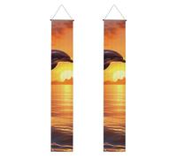 Bannière de porche motif dauphin coucher de soleil pour porte d'entrée, drapeau saisonnier de vacances, panneau de porte de bienvenue pour intérieur ou extérieur, décorations de remise de diplôme pour