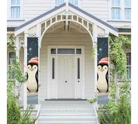Bannière de porche pour porte d'entrée, bannière de porte d'entrée, bannière de bienvenue au printemps, pingouins de Noël, drapeau saisonnier à suspendre pour décoration de fête de jardin