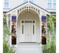 Bannière de porche pour porte d'entrée - Bannière de porte d'entrée - Bannière de porte d'entrée - Bannière de bienvenue - Tigre coloré - Coucher de soleil - Drapeau à suspendre pour l'extérieur