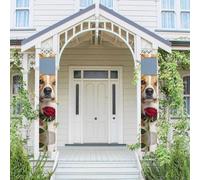 Bannière de porche verticale à suspendre avec chien tenant une rose pour porte d'entrée - Bannière de fête pour extérieur, vacances, mariage, cour, décoration murale d'intérieur