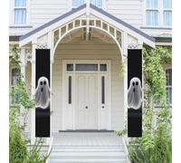 Bannière de porche verticale à suspendre - Bannière noire et fantôme d'Halloween - Panneau de porte d'entrée - Bannière de fête - Bannière de fête saisonnière pour extérieur, vacances, mariage, cour