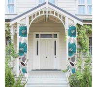 Bannière de porche verticale à suspendre - Bleu sarcelle gris et blanc - Motif floral - Pour porte d'entrée - Bannière de fête - Pour extérieur, vacances, mariage, cour - Décoration murale d'intérieur
