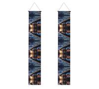 Bannière de porche WZYWHJ New York Manhattan Bridge Night Prints Décoration murale à suspendre pour extérieur intérieur cour fête 30,5 x 180,3 cm