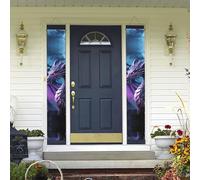 Bannière de porte à suspendre avec dragon violet et lune violette - Bannière de porte d'entrée pour cour intérieure et extérieure