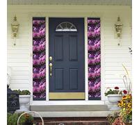 Bannière de porte à suspendre avec fleurs violettes et papillons - Bannière de porte d'entrée pour cour intérieure et extérieure
