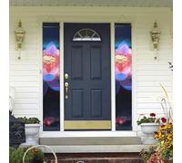 Bannière de porte à suspendre en forme de fleur de lotus pour le printemps et l'été - Bannière de fête d'anniversaire - Bannière de fond photo - Panneau de porte d'entrée pour cour intérieure et