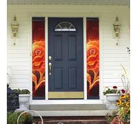Bannière de porte à suspendre en forme de rose flamboyante pour le printemps et l'été - Bannière de fête d'anniversaire - Bannière de fond photo - Panneau de porte d'entrée pour cour intérieure et