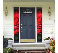 Bannière de porte à suspendre en forme de rose pour le printemps et l'été - Bannière de fête d'anniversaire - Bannière de fond photo - Panneau de porte d'entrée pour cour intérieure et extérieure