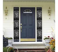 Bannière de porte à suspendre en forme de tête de lion noire et blanche - Bannière de porte d'entrée pour cour intérieure et extérieure