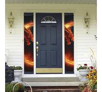 Bannière de porte à suspendre motif dragons de feu et de glace pour le printemps et l'été - Bannière de fête d'anniversaire - Bannière de fête d'anniversaire - Panneau de porte d'entrée pour cour