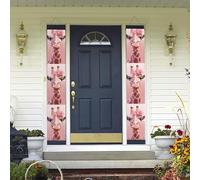 Bannière de porte à suspendre motif girafe rose pour le printemps et l'été - Bannière « Happy Birthday » - Bannière de fond photo - Panneau de porte d'entrée pour cour intérieure et extérieure