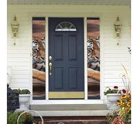 Bannière de porte à suspendre tigre allongé sur bois pour le printemps et l'été, bannière « Happy Birthday » - Bannière de fête d'anniversaire - Panneau de porte d'entrée pour cour intérieure et