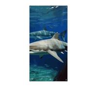 Bannière de porte avec deux requins blancs - Décoration de fête pour intérieur et extérieur