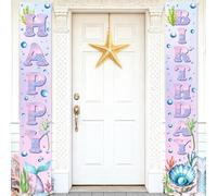 Bannière de porte d'anniversaire sirène à suspendre - Océan violet - Décoration de porte sous-marine - Panneau de bienvenue sous l'eau - Panneau de bienvenue pour filles et enfants - Fournitures de