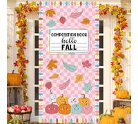 Bannière de porte d'automne - Carnet de composition - Décoration de salle de classe - Décoration de porte en forme de citrouille d'automne - Panneau « Hello Fall » - Toile de fond en feuille d'érable