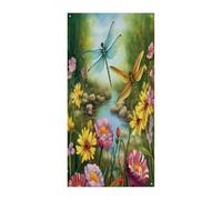 Bannière de porte de bienvenue avec motif libellule jardin printanier - Décoration de porte d'entrée - Grande toile de fond amusante pour intérieur ou extérieur - 90 x 180 cm