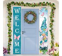 Bannière de porte de bienvenue avec nain de printemps avec motif tulipe - Décoration d'intérieur et d'extérieur - Fournitures murales pour intérieur et extérieur (thème tulipe)