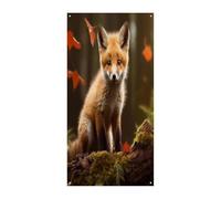 Bannière de porte de bienvenue avec renard mignon - Décoration de porte d'entrée - Grande toile de fond amusante pour intérieur ou extérieur - 90 x 180 cm