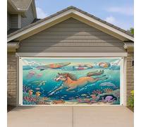 Bannière de porte de garage - 1,8 x 4 m - Motif cheval de l'océan - Décoration murale d'intérieur ou d'extérieur - Décoration murale à suspendre pour photographie sous-marine